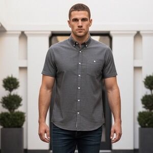 Paper Denim & Cloth Mens 4X Grey Short Sleeve Button Down Stretch Shirt Classic